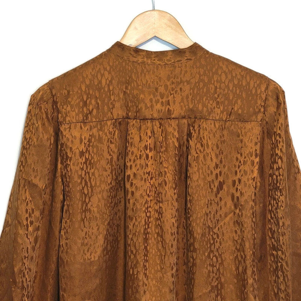 ALC Silk Animal Print Blouse Mandarin Collar Long Sleeve Chic Button Down Work 8 - Picture 8 of 16
